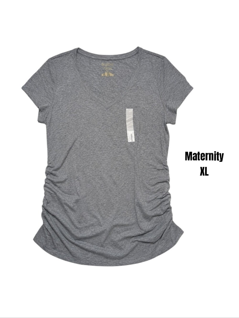 Kohl's a:glow Women's Grey Short Sleeve Ruched Side V-Neck Maternity Tee XL NEW
